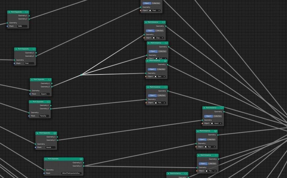 An unintelligible screenshot of various geometry nodes.