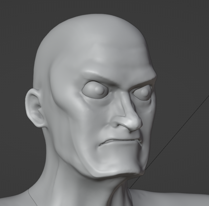 A monochrome and slightly blobby 3D sculpture of Javert's face.