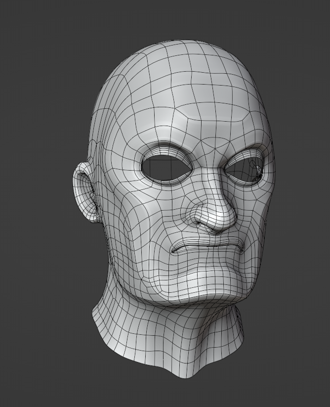 A retopologized version of the aforementioned sculpture, with a wireframe overlay.